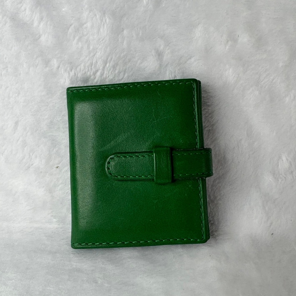 Vintage COACH Trifold ID Organizer Kelly Green Leather Tab Loop Closure 3.5"